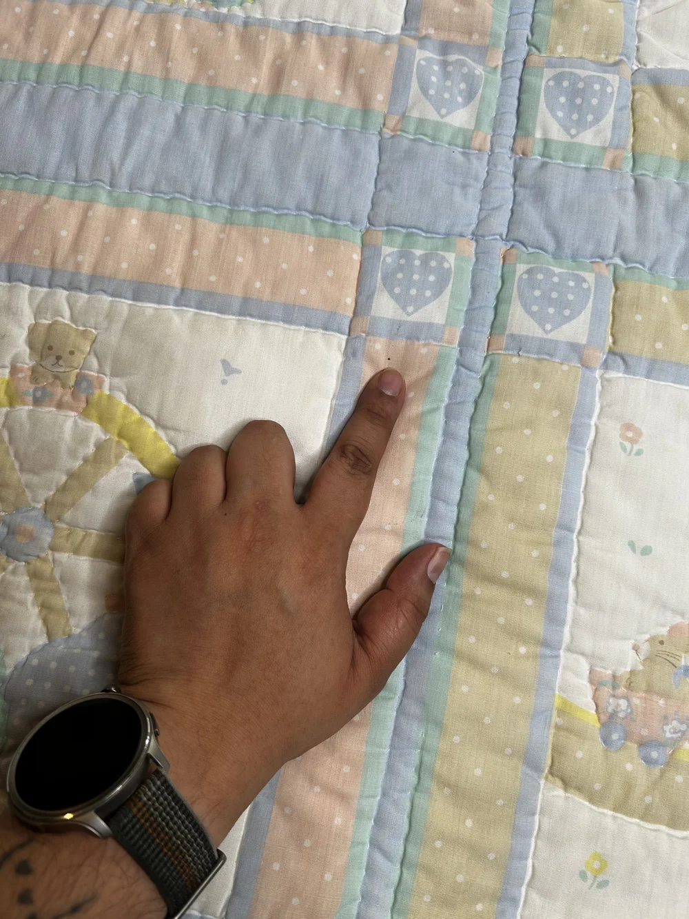 Pastel Circus Patchwork Quilt - Blue, Yellow, Peach, Mint